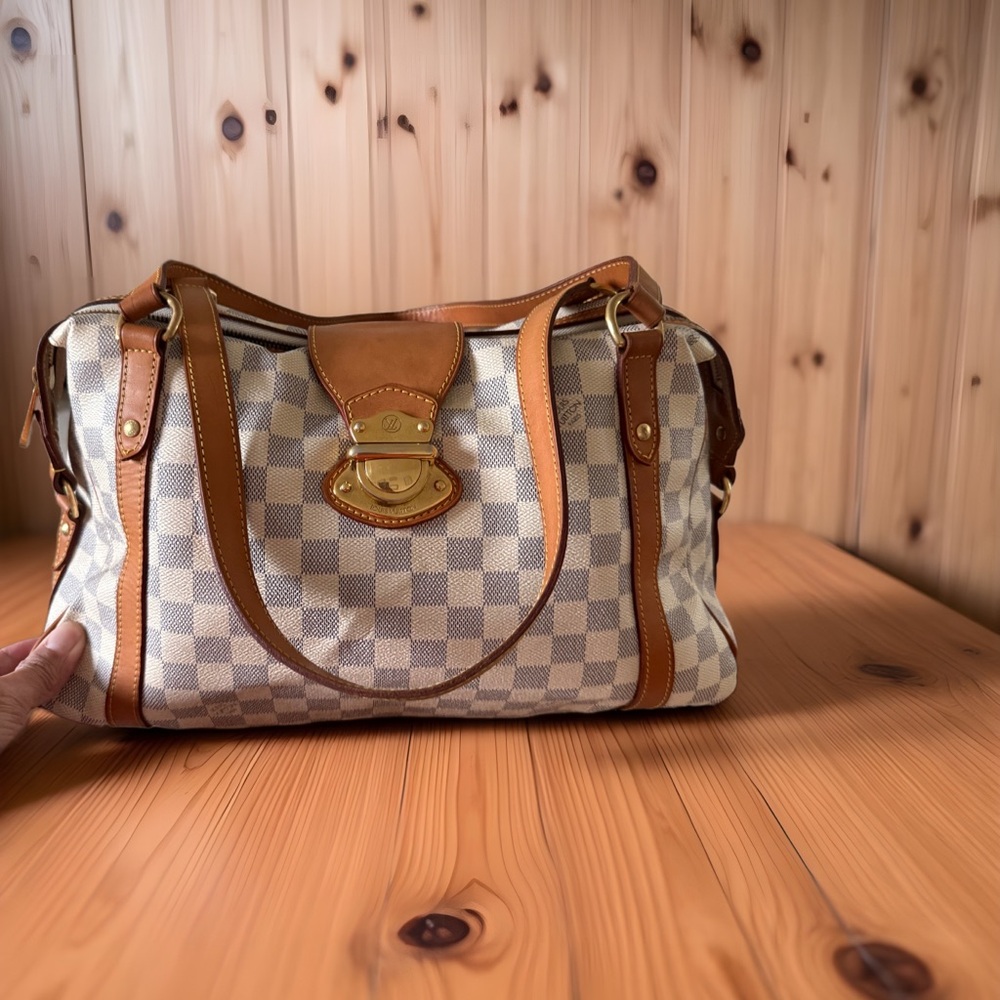 Louis Vuitton Damier Azure Checkered Tan and Cream Handbag